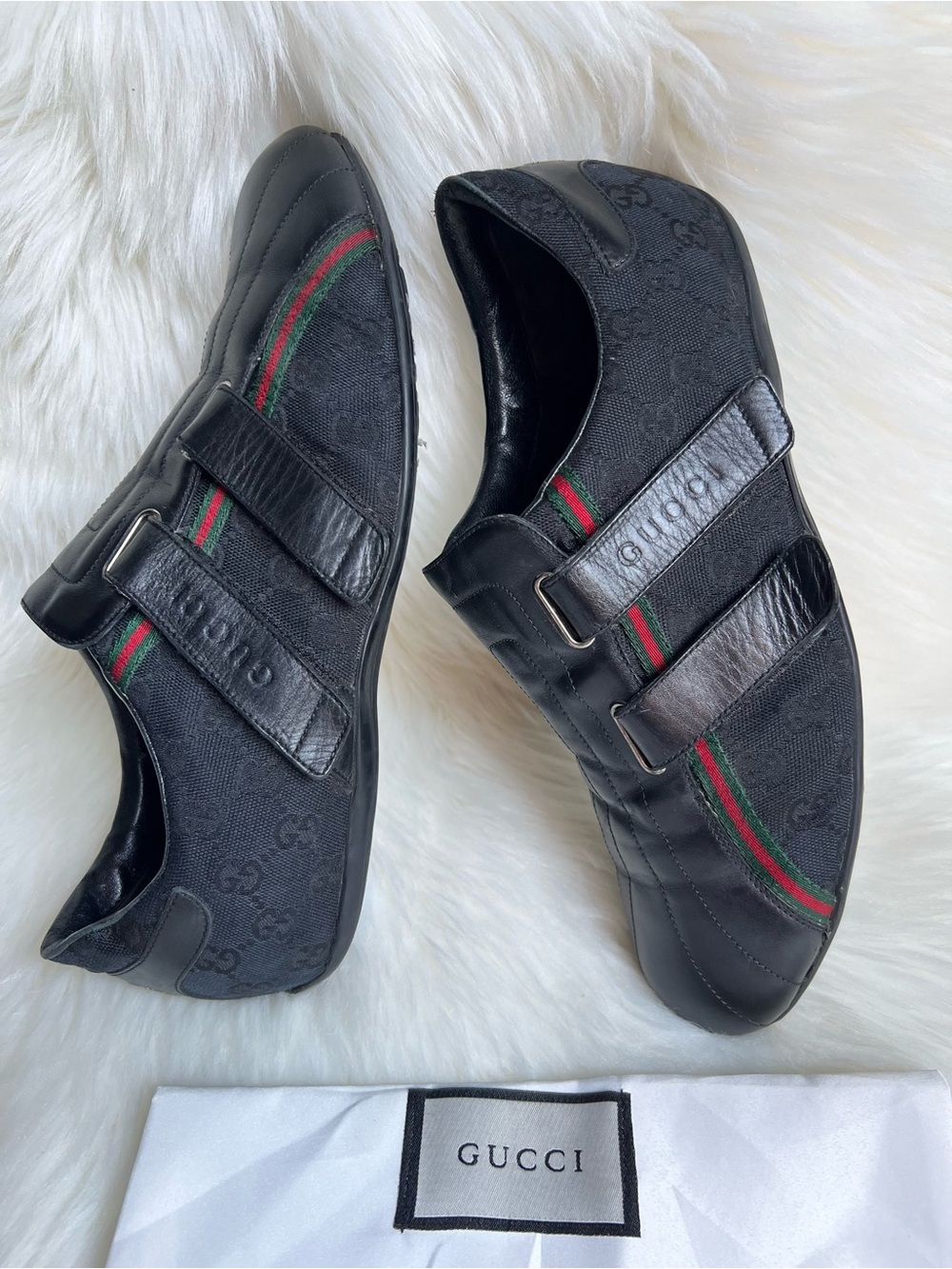 Vintage GUCCI Men's Shoes Sz 9.5 G Black GG Monogram Designer Sneakers Italy